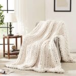 L'AGRATY Chunky Knit Blanket Throw,Soft Chenille Yarn Throw 50x60Handmade Thick Cable Knit Crochet Blanket, Large Rope Knot Throw Blanket for Couch Home Decor