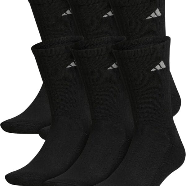 adidas Men's Athletic Cushioned 6-Pack Crew, Cushioned Crew Socks with Arch Compression for a Secure Fit