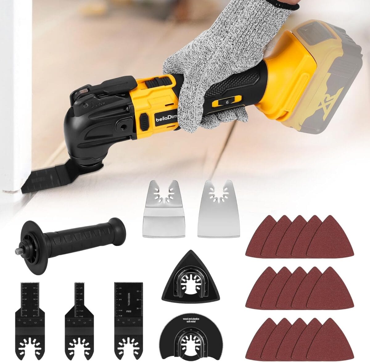 Oscillating Multi Tool Compatible with Dewalt 20V MAX Battery(Battery Not Included), Cordless Oscillating Tool Brushless Motor, 6 Variable Speeds, 23-Piece Kit for Cutting, Sanding, Scraping
