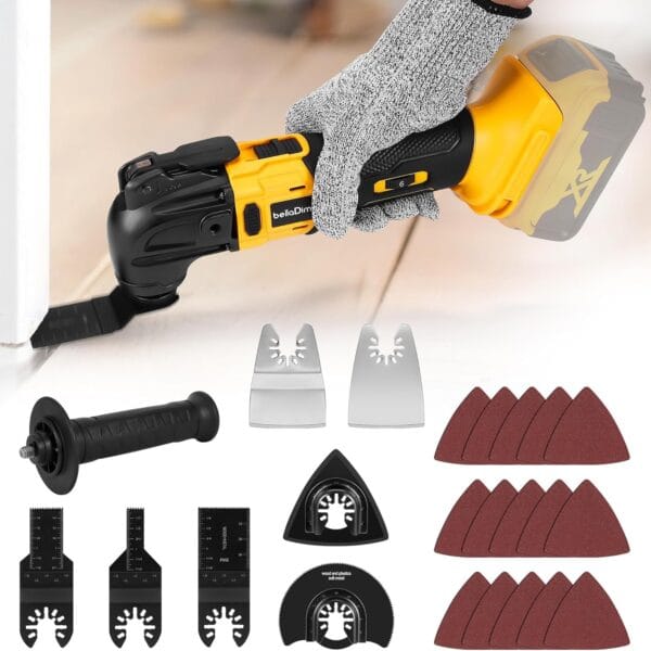 Oscillating Multi Tool Compatible with Dewalt 20V MAX Battery(Battery Not Included), Cordless Oscillating Tool Brushless Motor, 6 Variable Speeds, 23-Piece Kit for Cutting, Sanding, Scraping