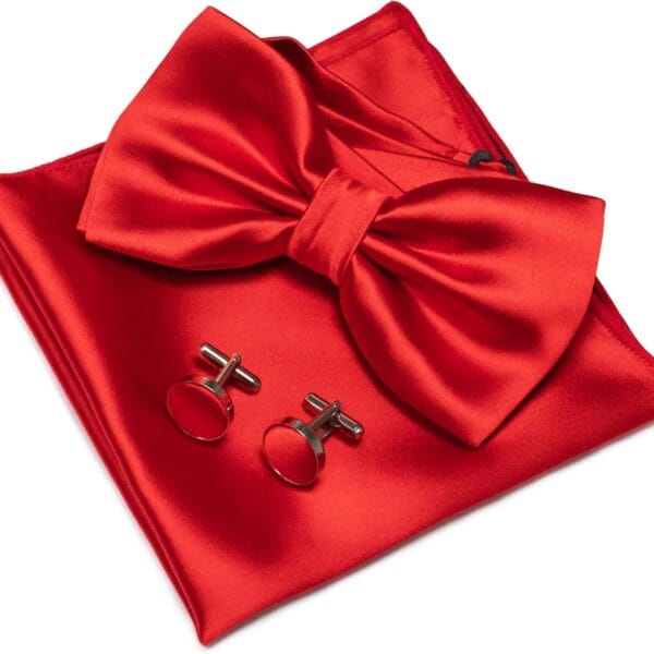 Solid Color mens Pre-tied Bow Tie and Pocket Square Cufflinks Sets with Gift Box