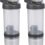 Amazon Basics Protein Shaker Bottle with Mixer Ball, Cups for Shakes, 20 oz, 2-Pack, Gray, 11.8x9x23 cm