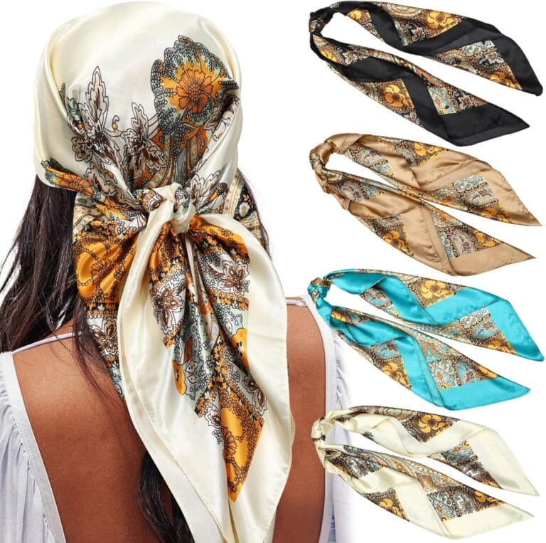 AWAYTR 35 Satin Large Square Head Scarves - 4PCS Silk Like Neck Scarf Hair Sleeping Wraps Satin Silk Scarfs for Women