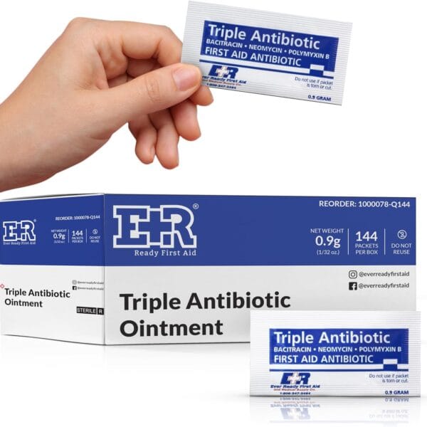 Triple Antibiotic Ointment .9gr Packets  First Aid Cream for Infection Prevention  Neomycin, Bacitracin, Polymyxin B  FSA/HSA Eligible  144 Count