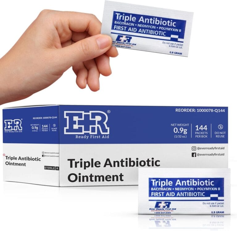 Triple Antibiotic Ointment .9gr Packets  First Aid Cream for Infection Prevention  Neomycin, Bacitracin, Polymyxin B  FSA/HSA Eligible  144 Count
