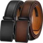 KEMISANT Men Belt 2 Pack, Leather Ratchet Belt Easy Click Slide For Men 1 3/8",Cut for Fit