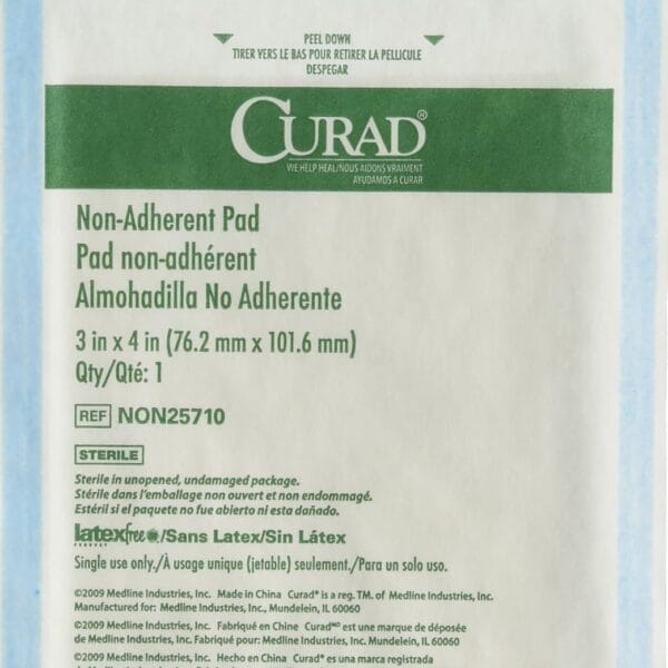 CURAD Sterile Non-Adherent Pads (Pack of 100), 3"x4", for gentle wound dressing and absorption without sticking