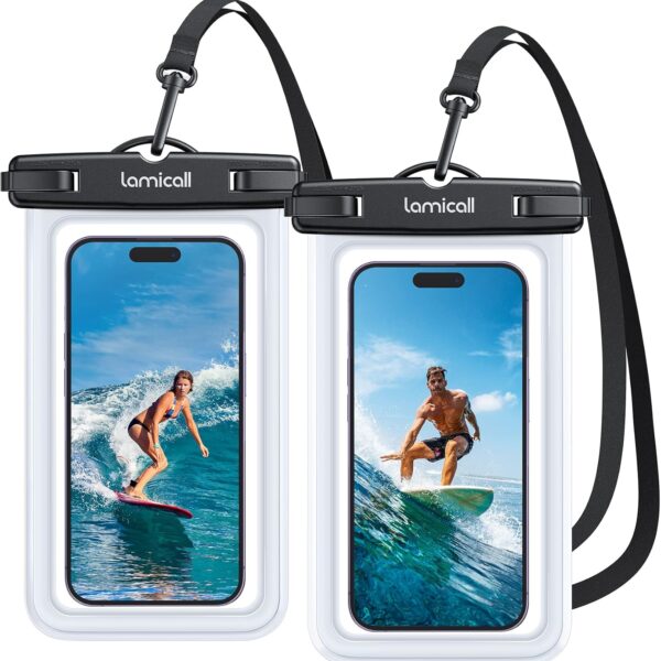 Lamicall Waterproof Phone Pouch Case - [2 Pack][Easy Lock & Heavy Duty] IPX8 Water Proof Cell Phone Dry Bag for Beach, Protector for iPhone 16 15 14 13 12 11 Pro Max Plus XS XR, Galaxy S24 S23, 4-7"