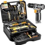 Tool Kit Box Drill SetDEKOPRO Home Mechanic Toolbox with 12V Power Cordless Drill Hand Repair Tools Sets Combo Kits Storage Organizer Drawer Case for Men