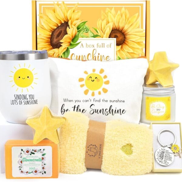 Get Well Soon Gift Baskets for Women, 9pcs Care Package for Women, After Surgery Recovery Gifts, Feel Better Set Thinking Of You - Sending You Hug Sunshine Box for Sick Friend