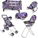 fash n kolor 4 Piece Baby Doll Play Set Flower Design Includes - Foldable Pack N Play, Baby Doll Stroller, Baby Doll High Chair, Infant Seat, Fits Up to 18'' Doll 4 Piece Doll Accessories Set