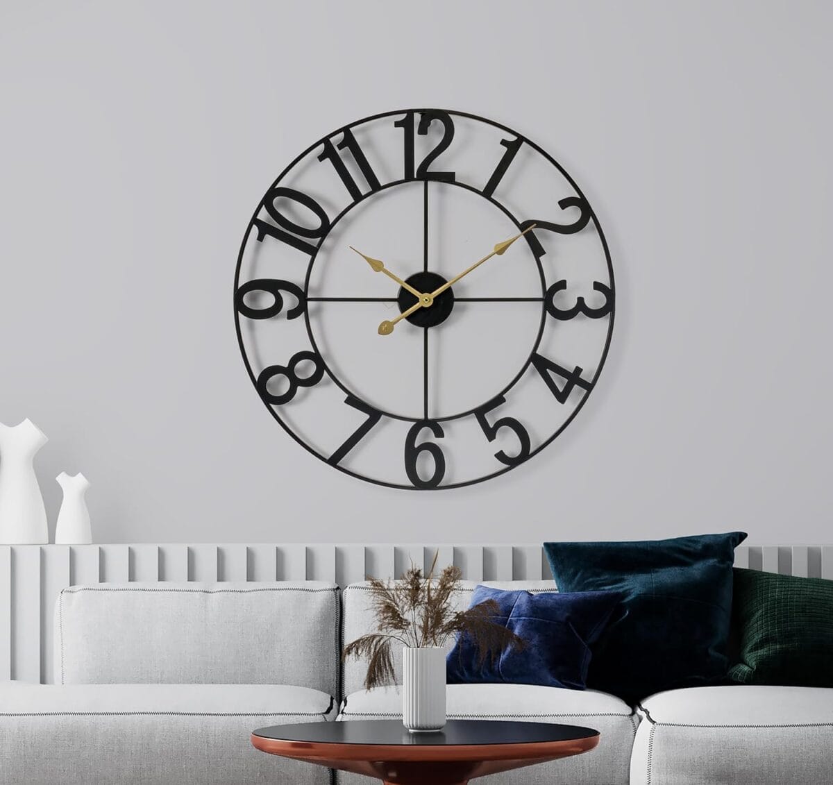 Sorbus 24-Inch Large Wall Clock  Decorative Black Metal Clock with Gold Hands  Silent, Battery Operated, Modern Wall Decor for Living Room, Kitchen, or Office  Great Gift for Housewarming or Office