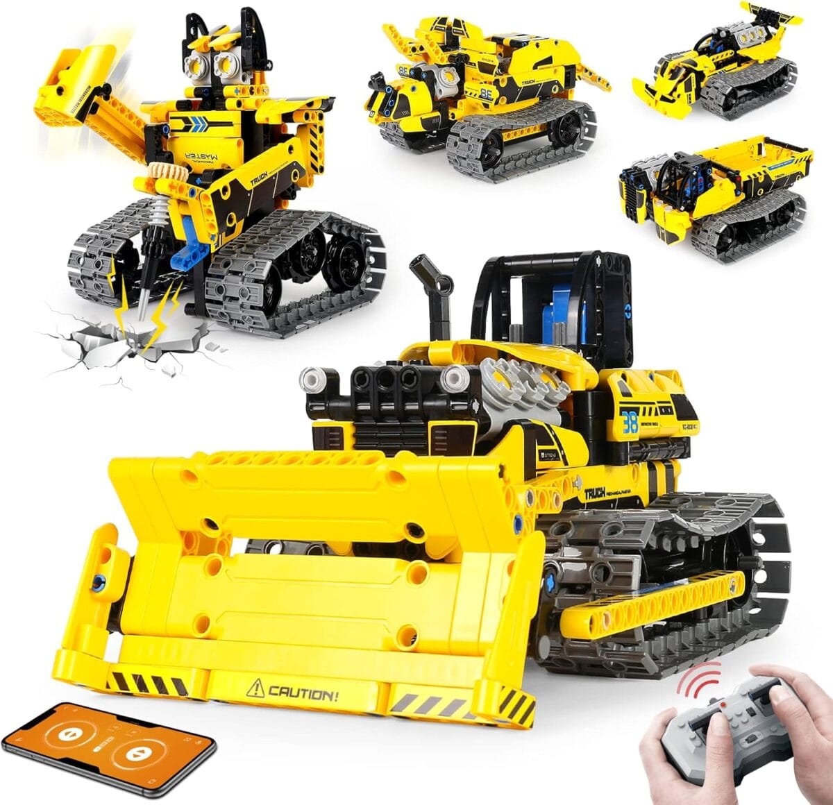5 in 1 STEM Robot Toy Building Kit, 452 PCS Blocks App & Remote Control Engineering Toys Robotics for Kids Ages 8-12, RC Bulldozer Erector Sets for Boys Girls 6 7 9 10 11 13 14+ Birthday Gifts