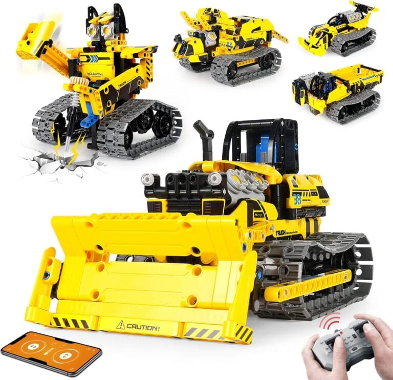 5 in 1 STEM Robot Toy Building Kit, 452 PCS Blocks App & Remote Control Engineering Toys Robotics for Kids Ages 8-12, RC Bulldozer Erector Sets for Boys Girls 6 7 9 10 11 13 14+ Birthday Gifts