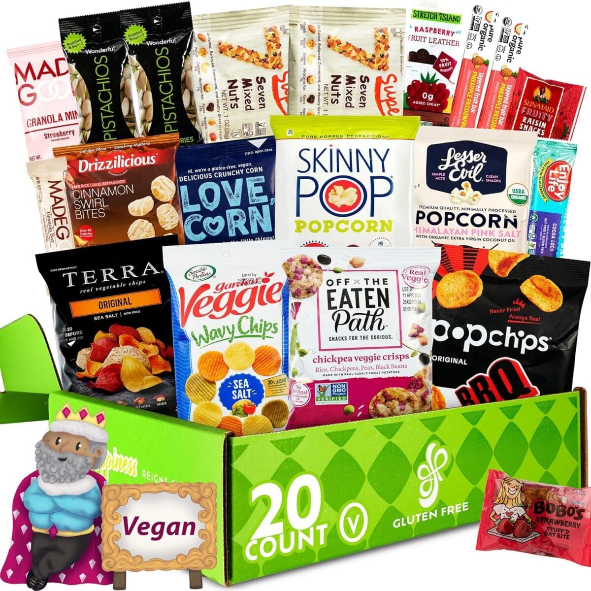 Gluten Free Palace Snack Attack Vegan Snacks Care Package  Plant-Based, Gluten Free, Dairy Free, Non-GMO Cookies, Bars, Chips, Puffs, Fruit & Nuts (20 Count)