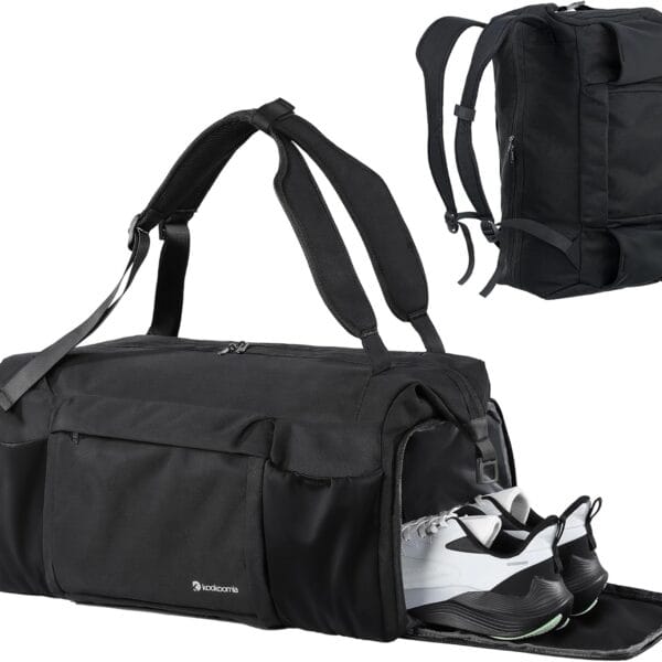 Gym Bag for Men with Shoes Compartment and Wet Pocket Convertible Duffle Bag and Gym Backpack Waterproof Sports Bags for Men with 2 Bottle Holders Multipurpose Weekender Overnight Bag -Black