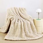 Admitrack Chunky Knit Blanket Throw 51"x63", 100% Hand Knit Chenille Throw Blanket for Sofa & Home Decor, Soft and Cozy Knitted Throw Blankets (Ivory51"x63")