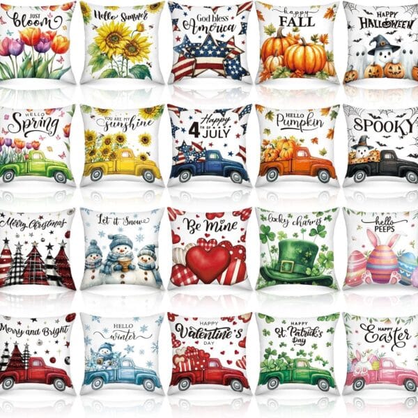 Mixweer 20 Pcs Seasonal Pillow Covers 18x18 Inch Holiday Pillow Cover Spring Summer 4th of July Pillowcase Sunflower Gnome Cushion Case Farmhouse Patriotic Decor for Home Sofa Holiday Decor
