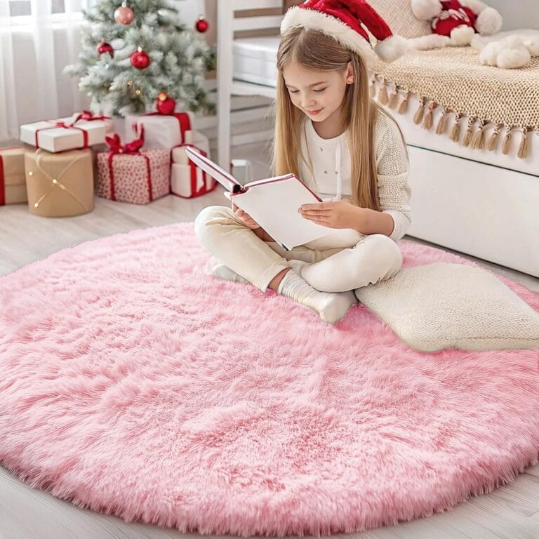 OLANLY Pink Round Rugs for Bedroom - Machine Washable, 4' Circle Area Rugs for Living Room, Soft and Fluffy Shaggy Carpet for Teen Girls and Boys, Nursery Rooms, Dorms, Home Decor Aesthetic