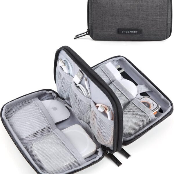 BAGSMART Electronics Organizer Travel Case, Cable Charger Cord Tech Organizer Pouch for Phone Charger Accessories, Black