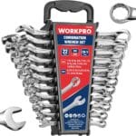 WORKPRO Mechanics Wrench Set Metric and Standard, 22PCS Complete Combination Wrenches Set. SAE 1/4" to 7/8", Metric 9mm to 19mm, Automotive Wrench Set with Rack Organizer