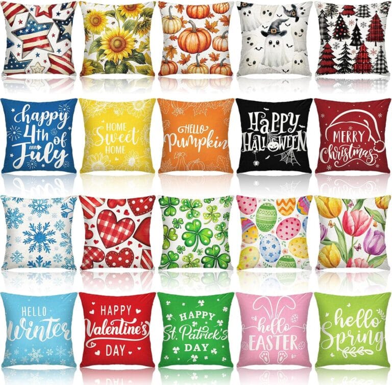 20 Pcs Holiday Pillow Covers 18 x 18 Inch Seasonal Throw Pillow Covers 4th of July Summer Fall Decorative Pillowcase Cushion Case for Farmhouse Home Couch Sofa Decor(Holiday)