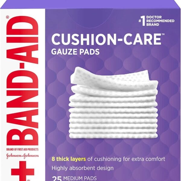 Band-Aid Brand Cushion Care Non-Stick Gauze Pads, Individually-Wrapped, Medium, 3 in x 3 in, 25 Count (Pack of 1)