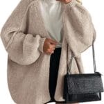 PRETTYGARDEN Womens Oversized Cardigan Sweaters 2025 Fall Long Lantern Sleeve Knit Open Front Lightweight Sweater