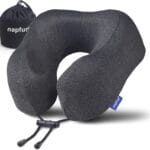 napfun Travel Pillow, Travel Accessories & Travel Essentials for Airplane Upgraded 100% Pure Memory Foam Travel Neck Pillow for Flight Headrest Sleep, Portable Plane Necessities, Full Black