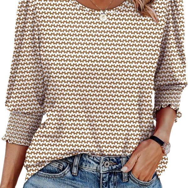 XIEERDUO Blouses for Women Dressy Casual 3/4 Length Sleeve Womens Tops with Smocked Cuffs