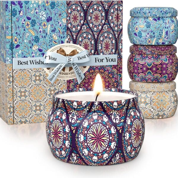 Scented Candle Set, 4 Pack Soy Wax Candles, 120H Burn Time, Ideal Gifts for Women, Birthday Presents