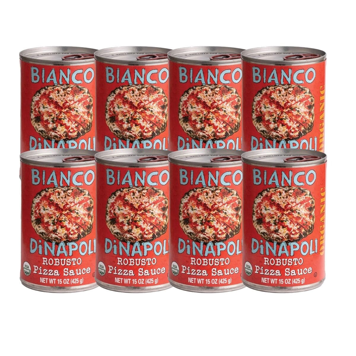 Bianco DiNapoli Organic Robusto Pizza Sauce  California Vine-Ripened Tomatoes  Made with Organic Garlic, Basil, Oregano & Extra Virgin Olive Oil  Ideal for Homemade Pizza  Canned Fresh  8 Pack
