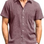 Alimens & Gentle Mens Linen Shirts Short Sleeve Button Down Shirts Wrinkle Free Casual Vacation Beach Summer Tops
