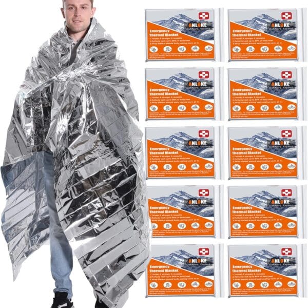 Emergency Blankets Mylar Thermal Blanket,(10 Pack) of Gigantic Space Blanket 82 * 64 in. Survival Blankets Heavy Duty Camping Gear,First Aid