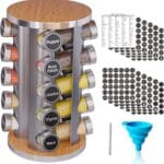 Revolving Spice Rack Set with 20 Spice Jars, Kitchen Spice Tower Organizer for Countertop or Cabinet -- Carousel Storage Includes 386 Spice Labels -- Desktop Rotating Seasoning Organizer