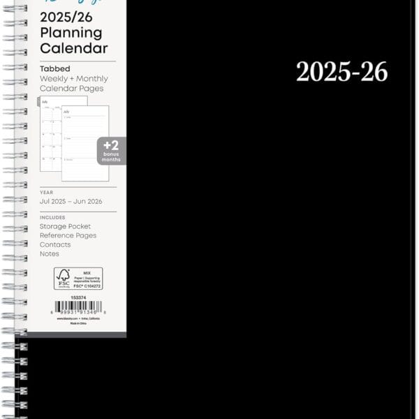 Blue Sky 2025-2026 Weekly and Monthly Academic Year Planner Calendar, July - June, 8.5" x 11", Flexible Cover, Wirebound, Laminated Tabs, Storage Pocket, Enterprise (Enterprise 2025-2026, 8.5" x 11")