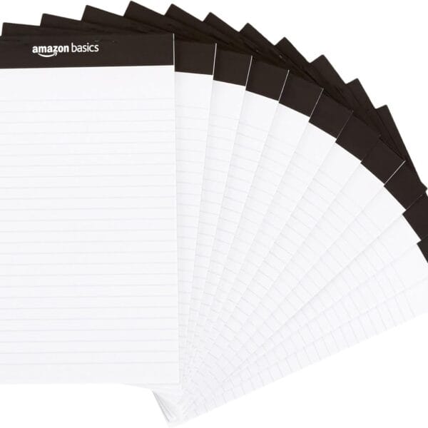 Amazon Basics Narrow Ruled Lined Writing Note Pad, 5 inch x 8 inch, White, 12 Count (12 Pack of 50 pages)