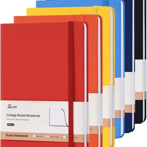 SUIN Hardcover-Journal-Notebooks, 6 Packs A5 Lined Journals Notebook for Writing 200 Pages, 8.2 x 5.5 inch, 6 Colors Classic Ruled Notebooks for Work/Travel/College
