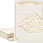90 Pieces Stationery Set with Envelopes (60 Vintage-Style Paper Sheets + 30 Envelopes), Gold Border Letter Writing Paper and Envelopes for Love Letter, Party Invitations