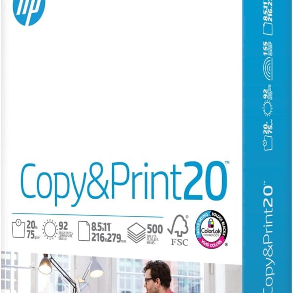 HP Printer Paper | 8.5 x 11 Paper | Copy &Print 20 lb | 1 Ream Case - 500 Sheets| 92 Bright | Made in USA - FSC Certified | 200060
