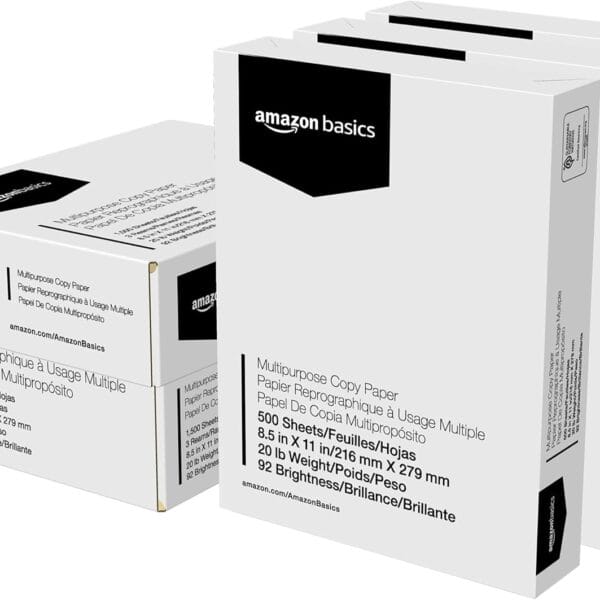 Amazon Basics Multipurpose Copy Printer Paper, 20 lb, 8.5 x 11 Inches, 3 Reams (1,500 Sheets), 92 Bright, White