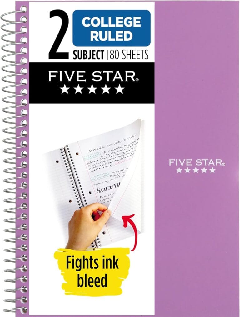 Five Star Spiral Notebook, 2 Subject, College Ruled Paper, 6" x 9-1/2", 80 Sheets, Fights Ink Bleed, Water Resistant Cover, Amethyst Purple (840029CF1-ECM)