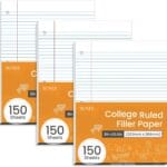 SUNEE Loose Leaf Paper, 450 Sheets, 3 Pack College Ruled Paper, 8 x 10-1/2 Inch Filler Paper, 3 Hole Punch Binder Paper, Loose Leaf Notebook Paper, 150 Sheets/Pack