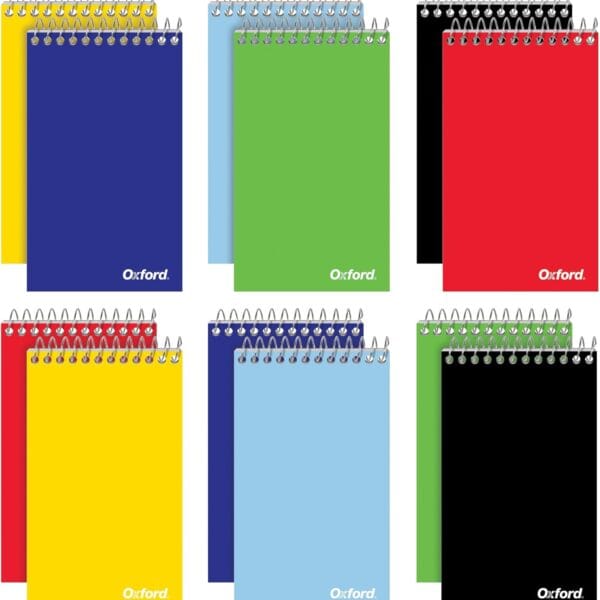 Oxford Spiral Memo Pads, Top Wire Bound, 3 x 5 Inch Pocket Notepad, College Ruled, 6 Assorted Primary Colors, 75 Sheets, 12 Pack (25092)