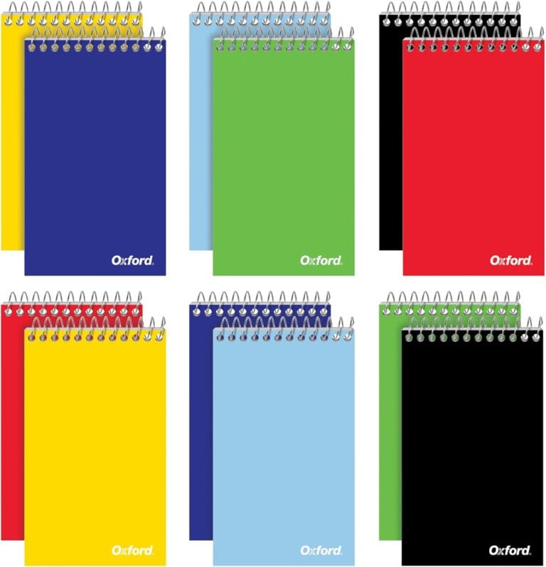 Oxford Spiral Memo Pads, Top Wire Bound, 3 x 5 Inch Pocket Notepad, College Ruled, 6 Assorted Primary Colors, 75 Sheets, 12 Pack (25092)