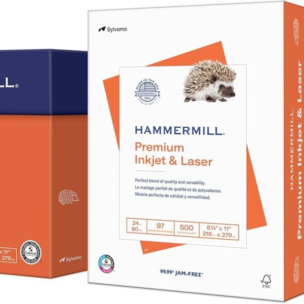 Hammermill Printer Paper, Premium Inkjet & Laser Paper 24 Lb, 8.5 x 11 - 5 Ream (2,500 Sheets) - 97 Bright, Made in the USA, 166140C