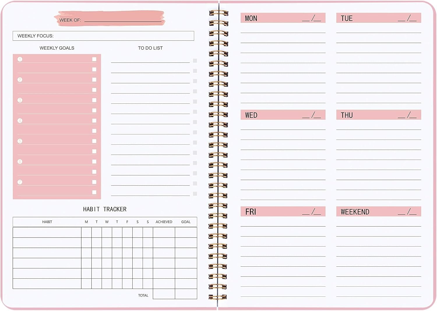 Undated Weekly Planner Weekly Goals Notebook, A5 To Do List Planner, Habit Tracker Journal With Spiral Binding, 5.7 X 8.0 Inches Undated Weekly Planner- Weekly Goals Notebook, A5 To Do List Planner, Habit Tracker Journal with Spiral Binding, 5.7 x 8.0 inches