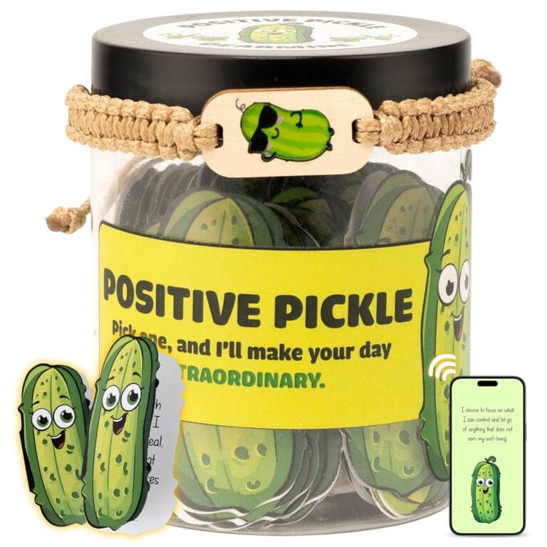 60 Positive Pickle Cards Jar, Affirmation Cards For Women, Teens, Emotional Support, Back To School Gifts, Teacher Gifts, Birthday Gifts For Women, White Elephant Gifts, Teen Girl Gifts Trendy Stuff