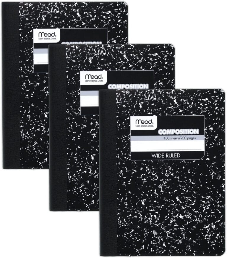 Mead Composition Notebook, 3 Pack, Wide Ruled Paper, 7-1/2" x 9-3/4", 100 Sheets per Comp Book, Black Marble (38301)