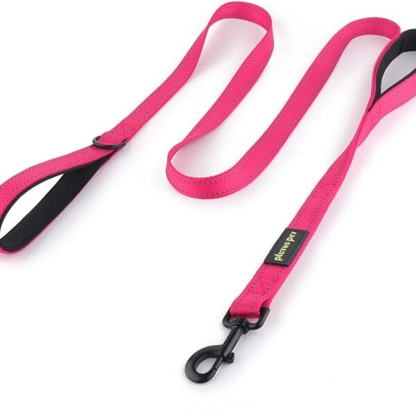 Plutus Pet Double Handle Dog Leash 6ft Long, Padded 2 Handle, Heavy Duty, Reflective Training Leash for Medium Large Dogs, Dual Handle Lead (Pink)